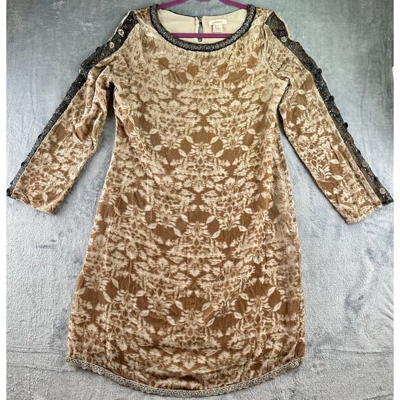 Sundance Catalog Dress Women's Size 6 Velvet Burnout Beige Silk Champagne Dreams - Picture 1 of 16